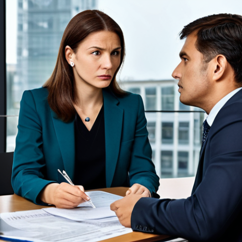 Trade Negotiation Risk**

"A serious meeting between a businesswoman and a businessman in a modern office setting, discussing international trade. Documents related to intellectual property are visible. Fully clothed, appropriate attire, professional, safe for work, perfect anatomy, natural proportions, well-formed hands, modest clothing, focused discussion, global trade theme."

**