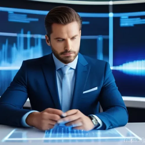 무역협상에서 사용하는 협상 도구와 소프트웨어 - **AI-Powered Negotiation Strategy Session:** A confident, well-dressed business executive (male, mid...